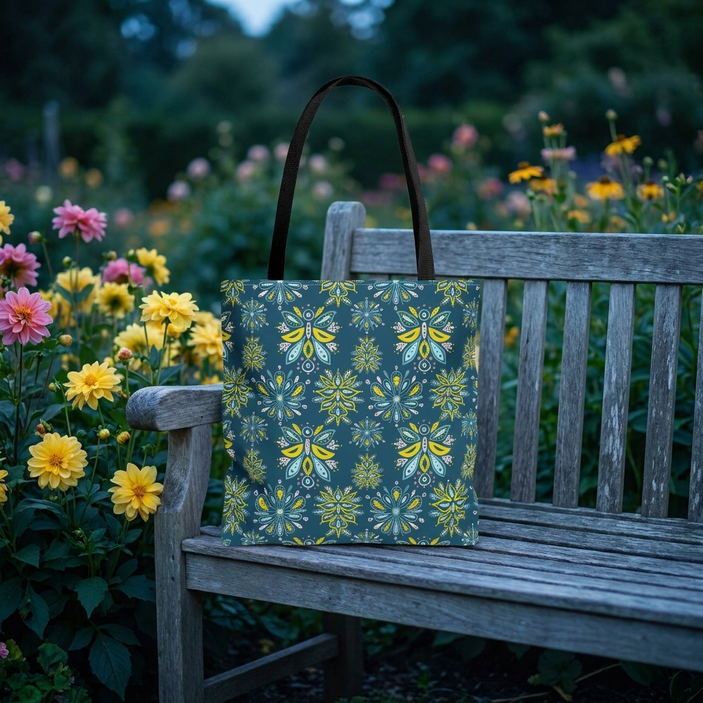 Hand Drawn Organic Pattern Yellow Blue Pink and Navy - Tote Bag