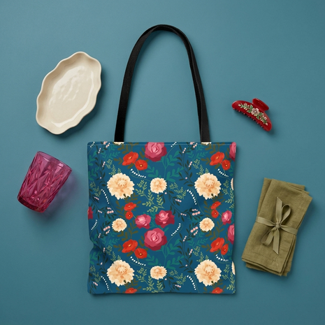 Vibrant Floral with Blue - Tote Bag