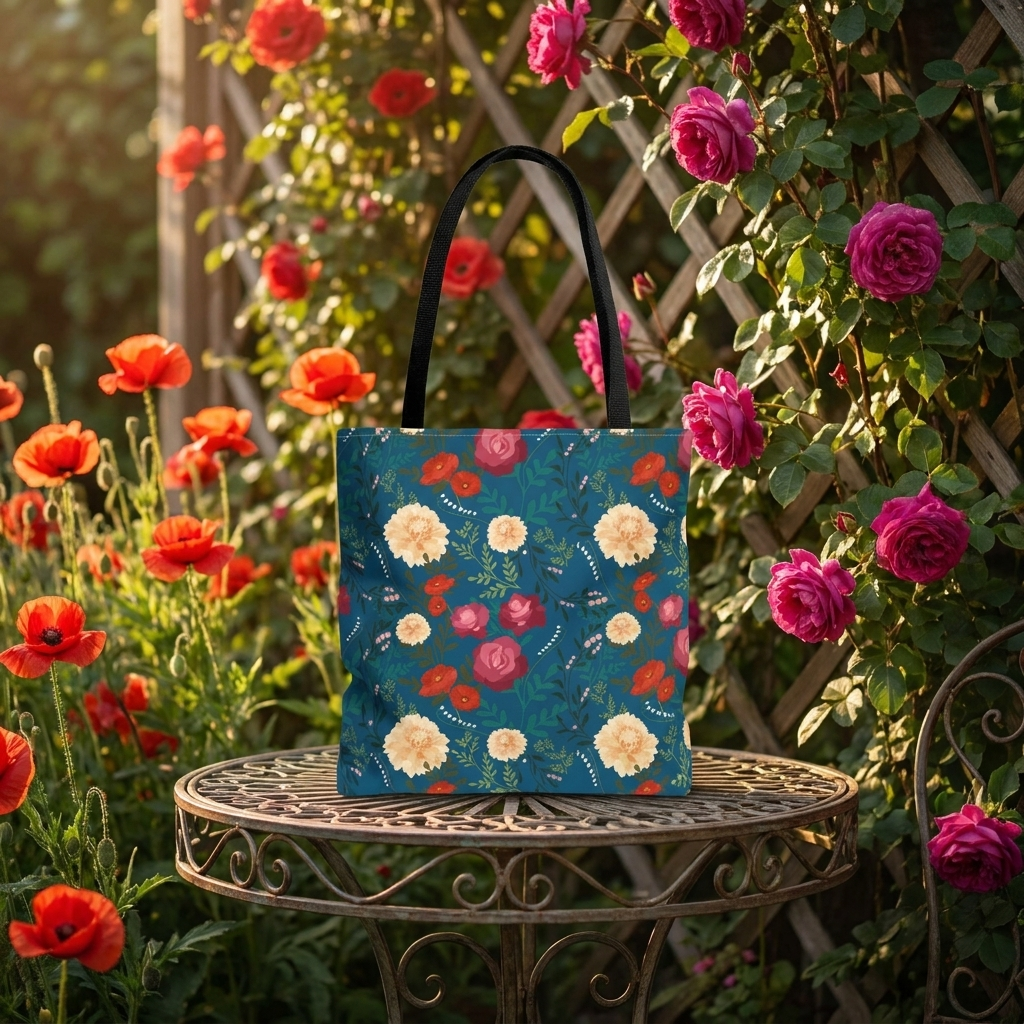 Vibrant Floral with Blue - Tote Bag
