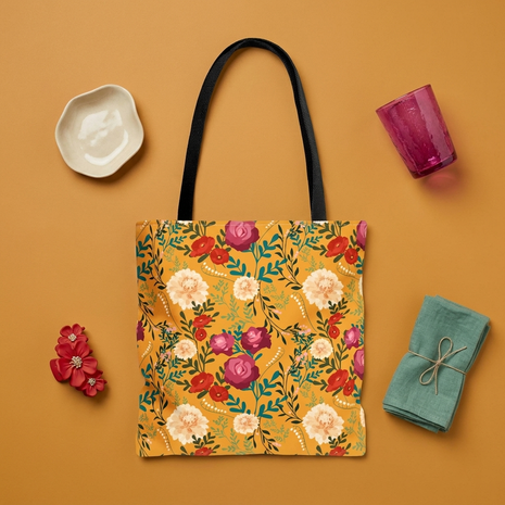Vibrant Floral with Mustard - Tote Bag