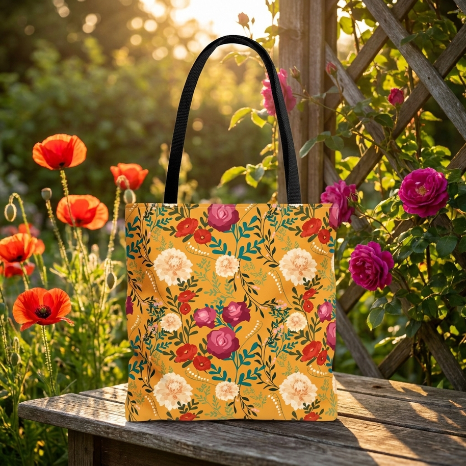 Vibrant Floral with Mustard - Tote Bag