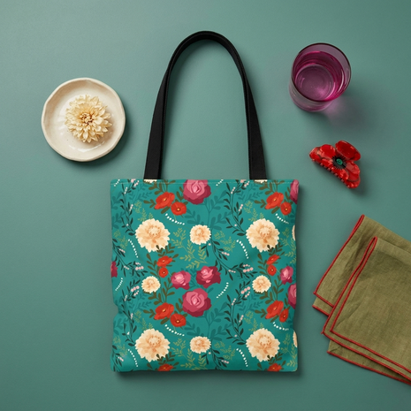 Vibrant Floral with Teal - Tote Bag