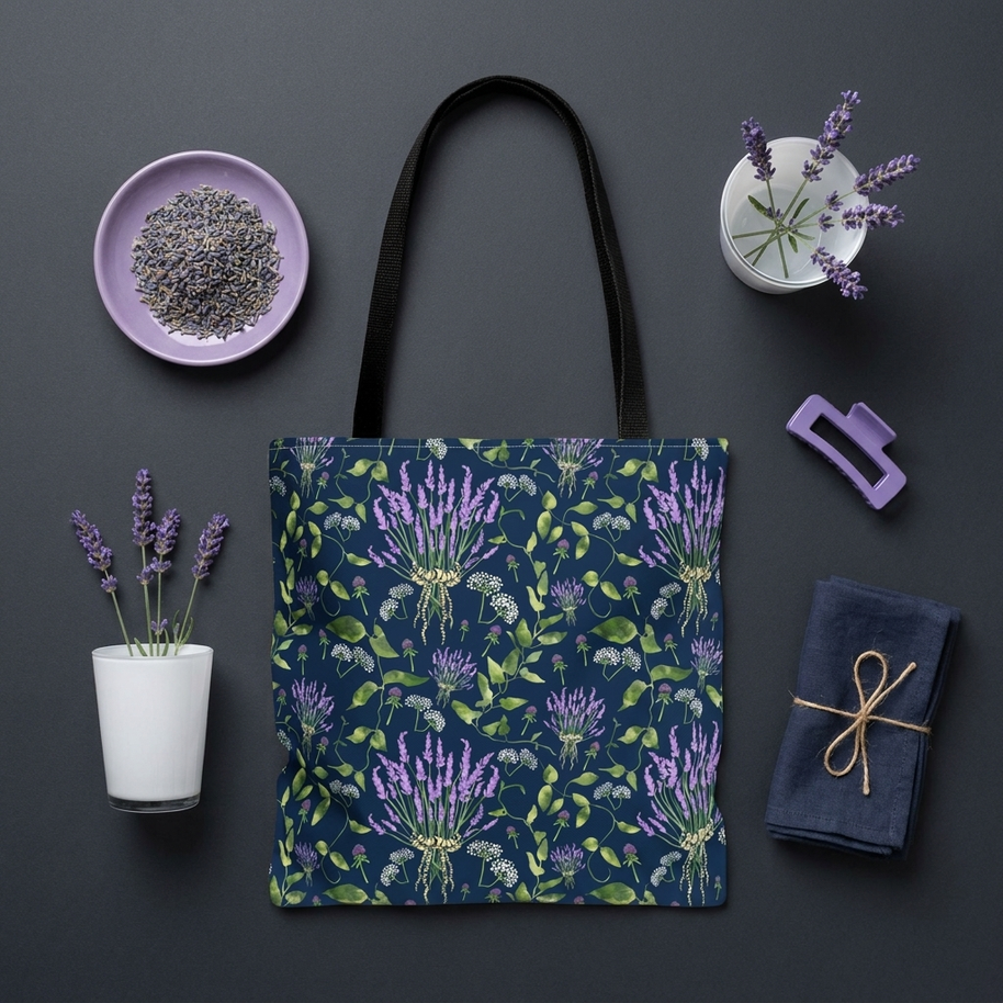 Wildflower Bouquet with Navy - Tote Bag