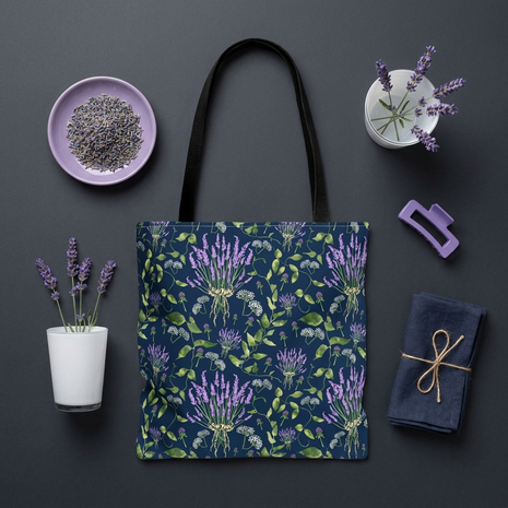 Wildflower Bouquet with Navy - Tote Bag
