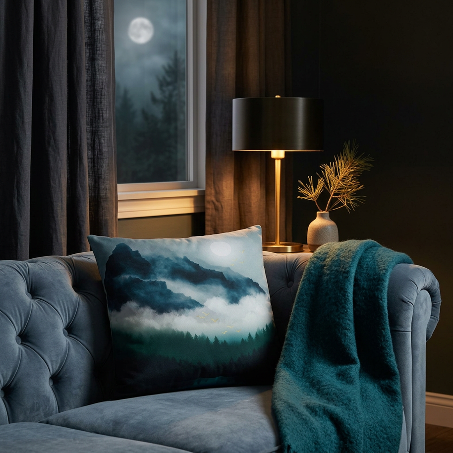 Midnight Moon Reflection - Decorative Pillow Cover
