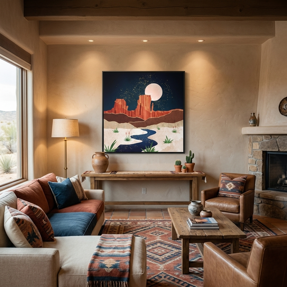 Desert Stars River - Matte Canvas, Framed (Multi-color)