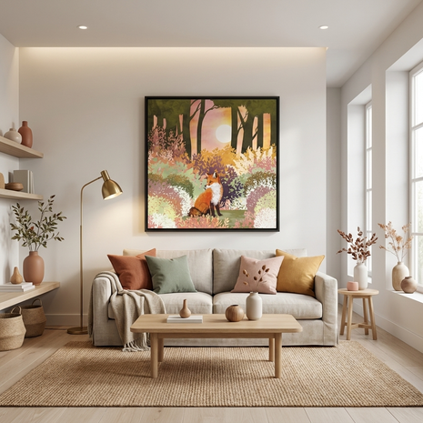 Spring Fox - Matte Canvas, Framed (Multi-color)
