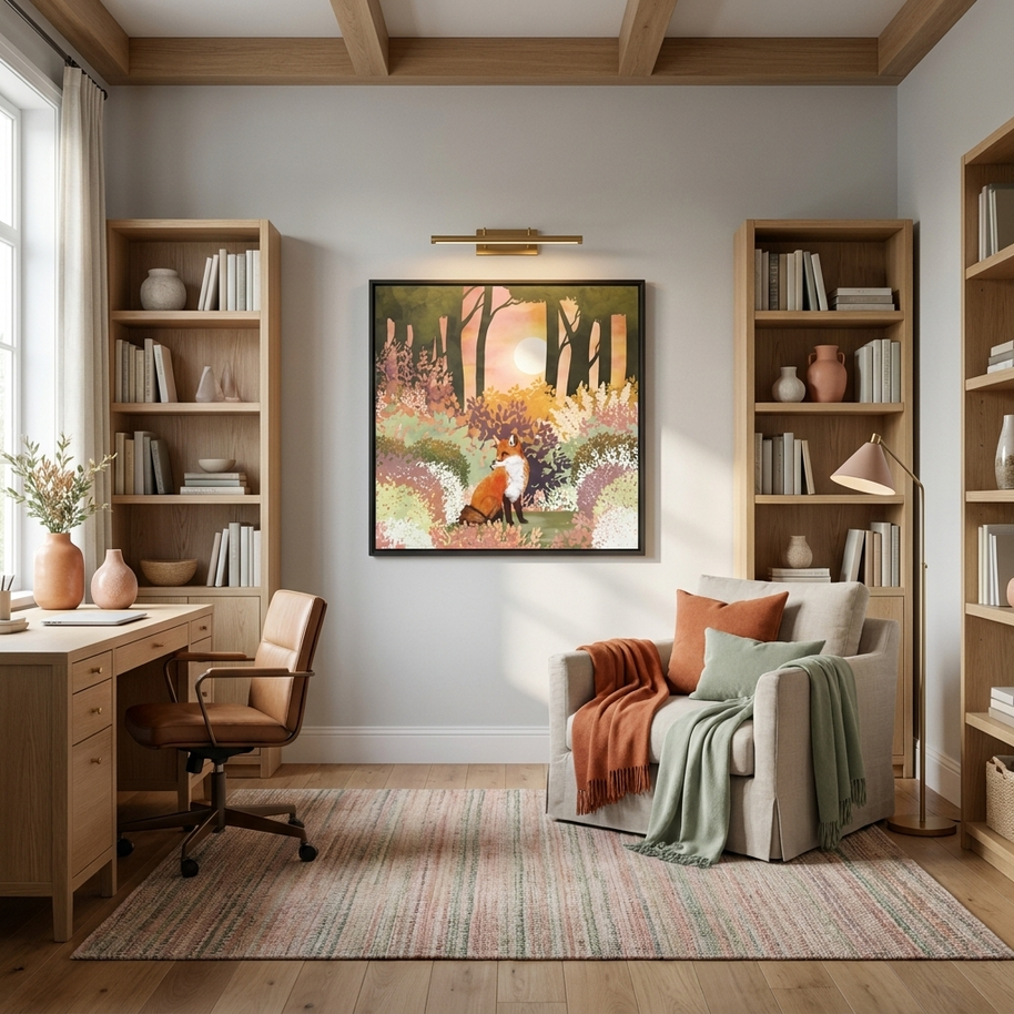 Spring Fox - Matte Canvas, Framed (Multi-color)