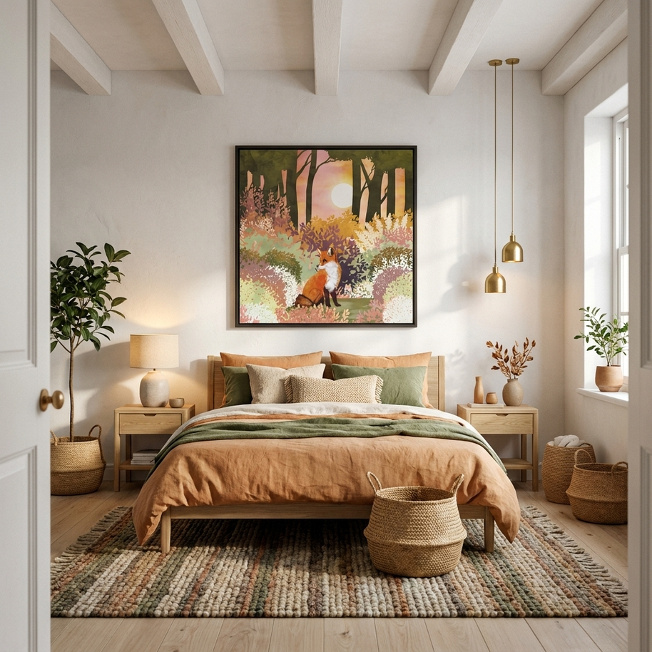 Spring Fox - Matte Canvas, Framed (Multi-color)