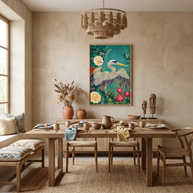 Bohemian Floral Heron - Poster Print - No Frame
