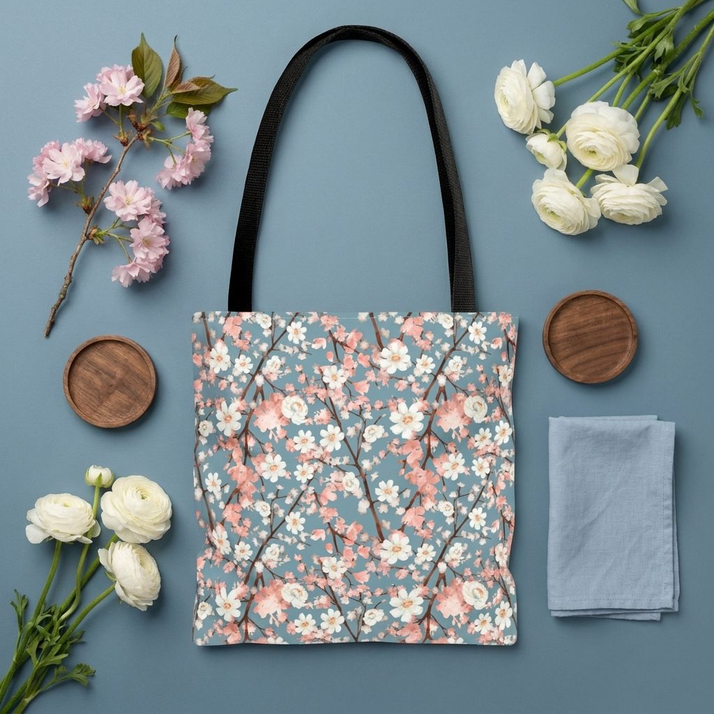 Botanical Blossoms with Blue - Tote Bag