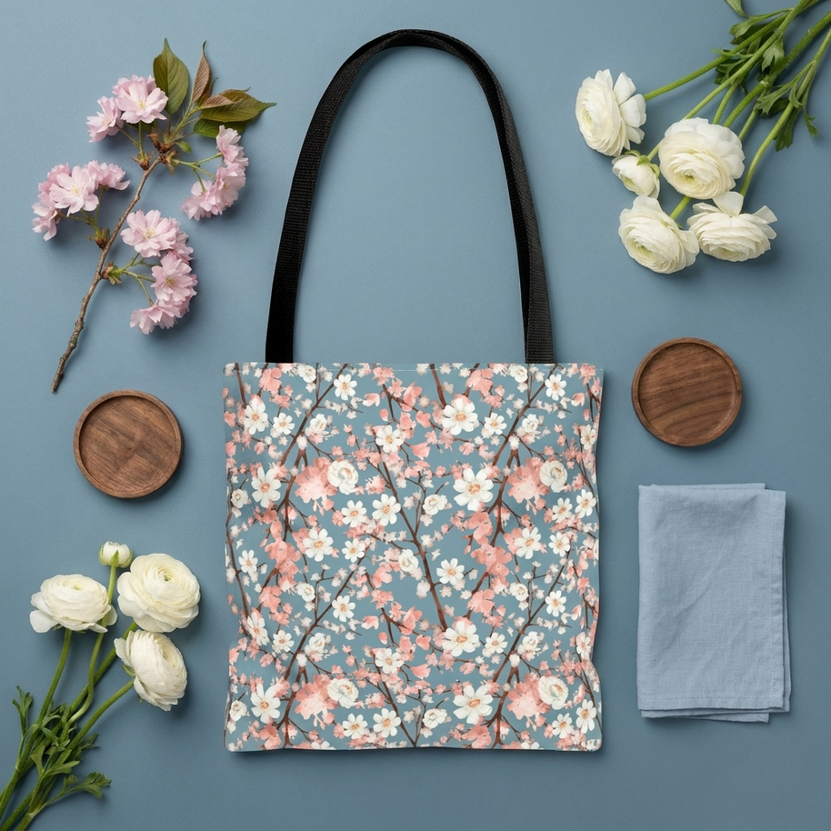 Botanical Blossoms with Blue - Tote Bag