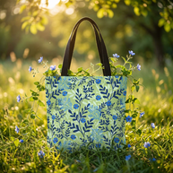 Botanical Floral Blue and Green - Tote Bag