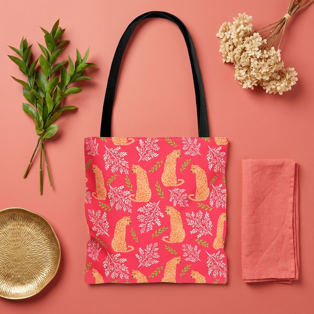 Botanical Leopard with Pink - Tote Bag