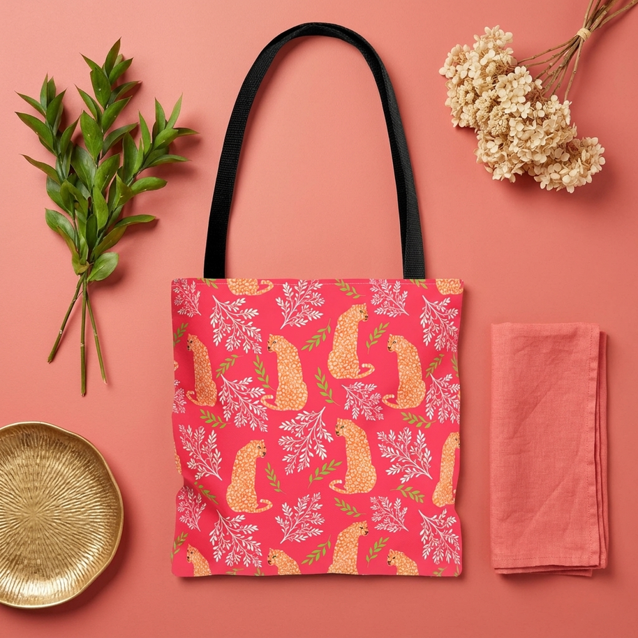 Botanical Leopard with Pink - Tote Bag