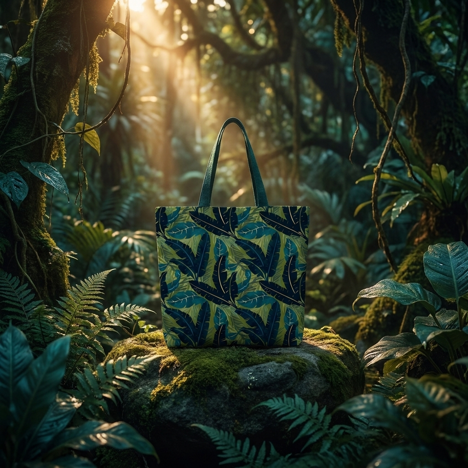 Botanical Navy Teal and Green Tropical Motif - Tote Bag