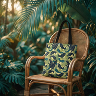 Botanical Navy Teal Green and Cream Tropical Motif - Tote Bag