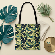 Botanical Navy Teal Green and Cream Tropical Motif - Tote Bag