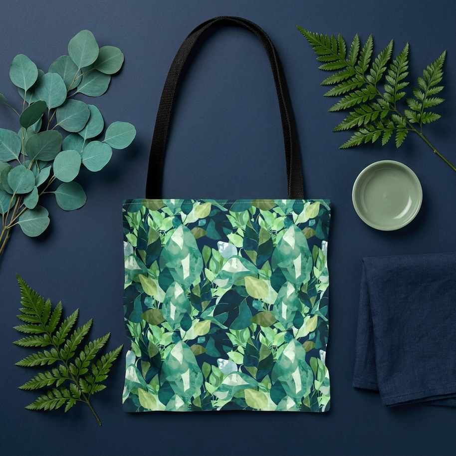 Botanical Leaves with Navy - Tote Bag