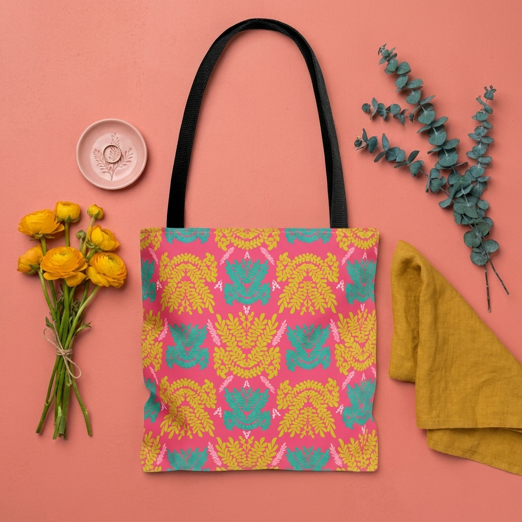 Color Pop Botanical with Mustard Teal and Pink - Tote Bag