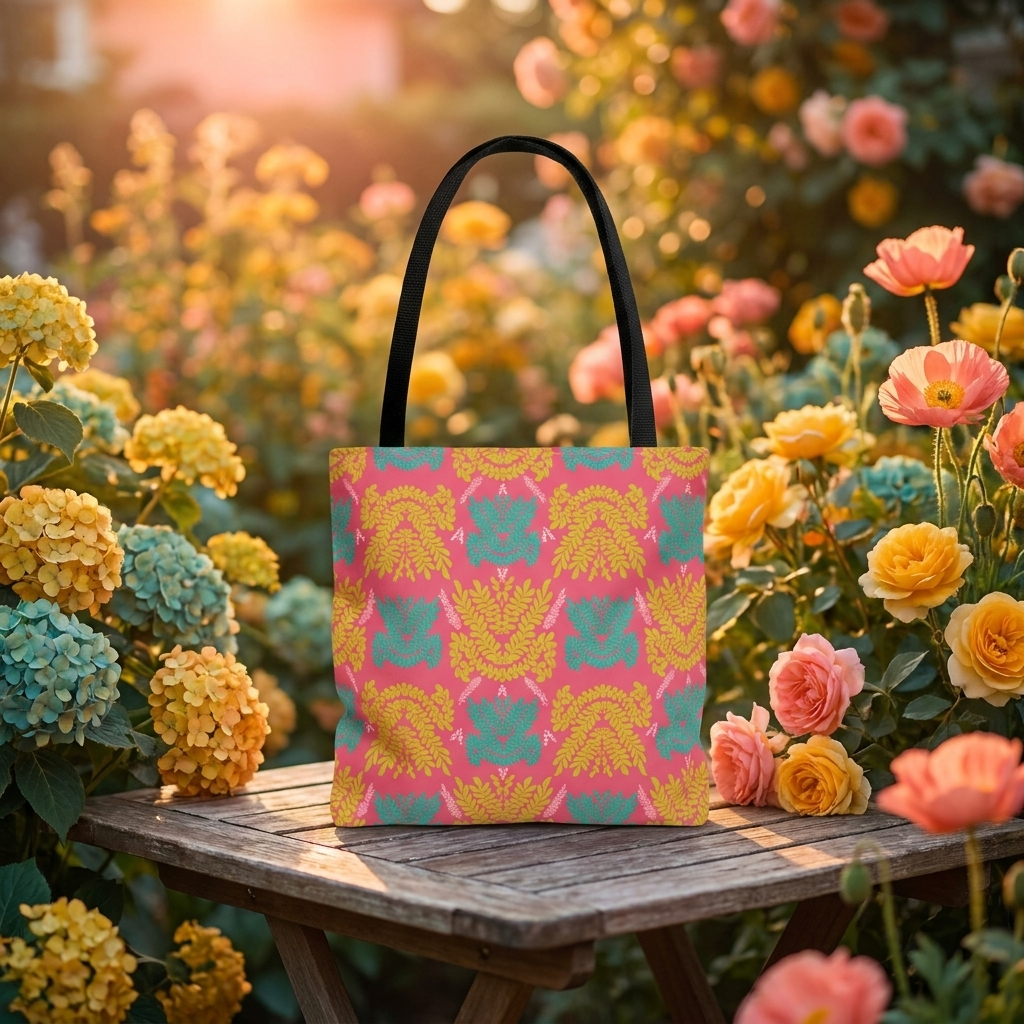 Color Pop Botanical with Mustard Teal and Pink - Tote Bag
