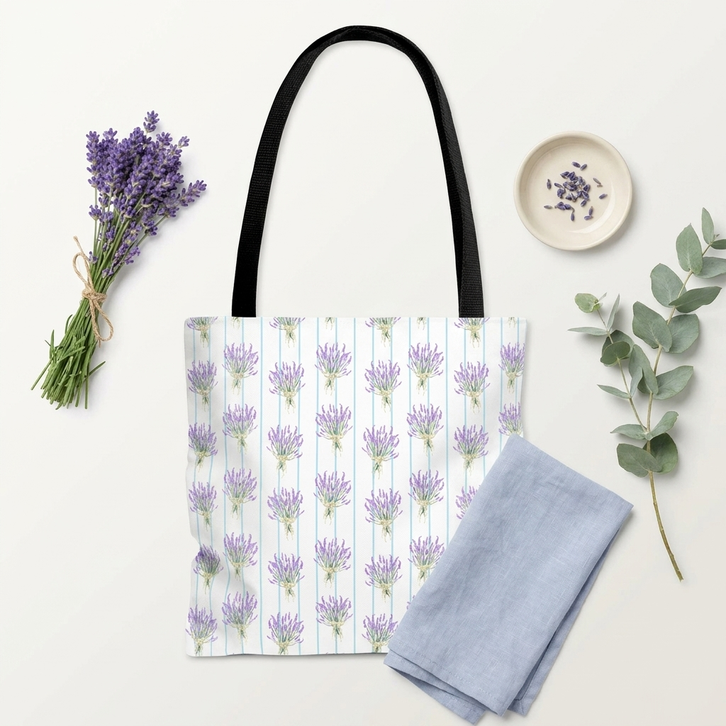 Lavender Bouquet with Light Blue Stripes - Tote Bag