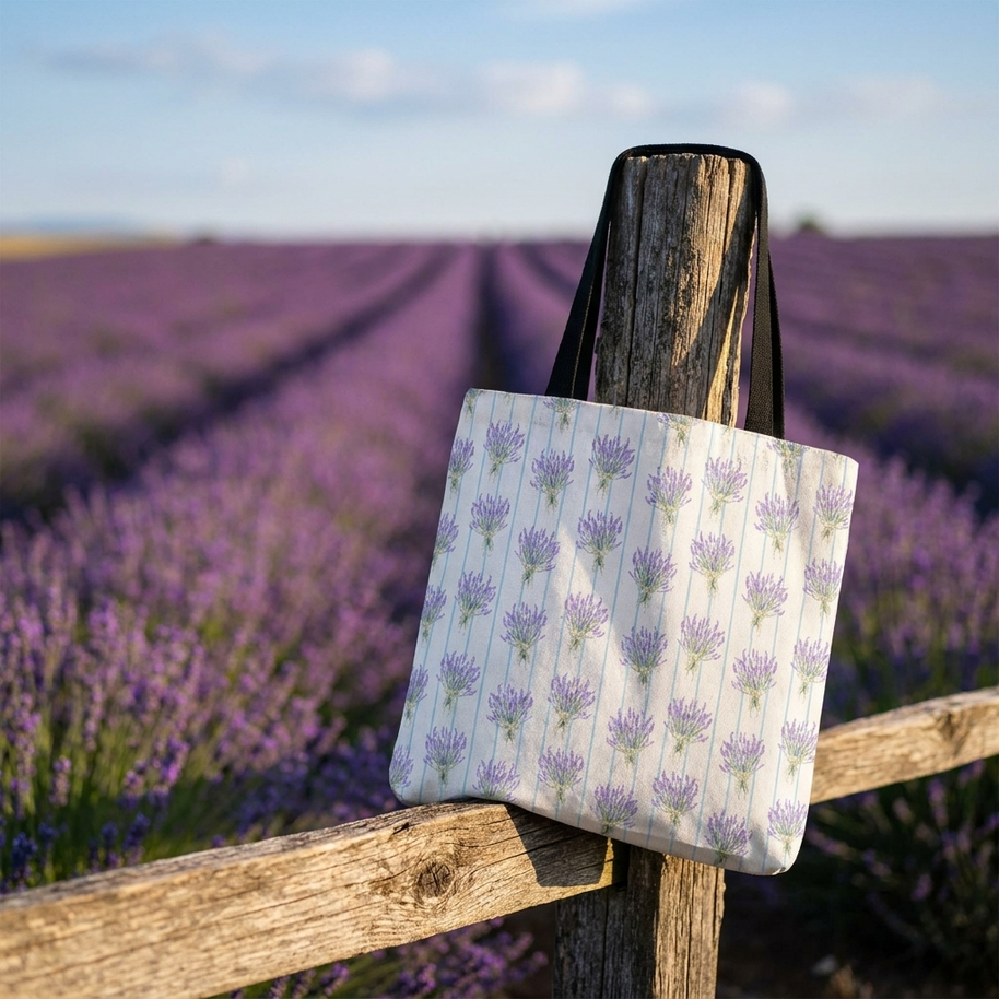 Lavender Bouquet with Light Blue Stripes - Tote Bag