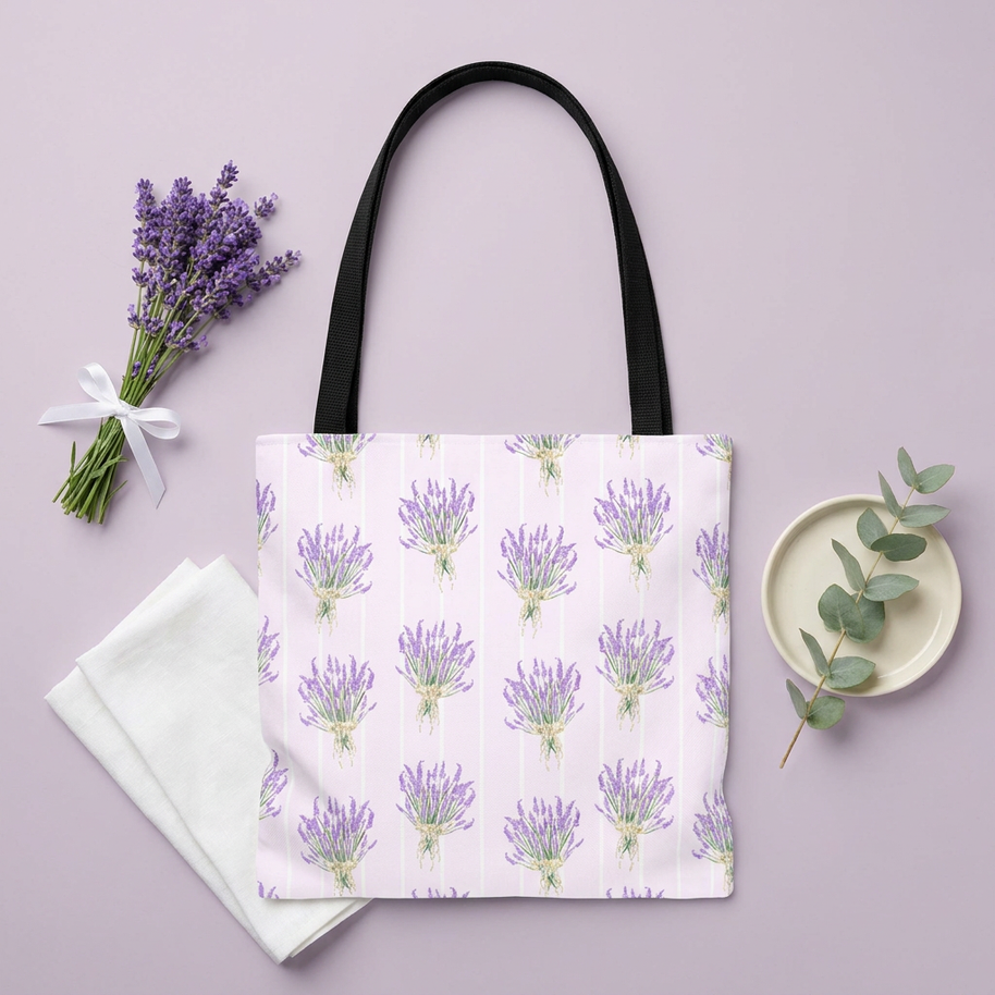 Lavender Bouquet with White Stripes - Tote Bag