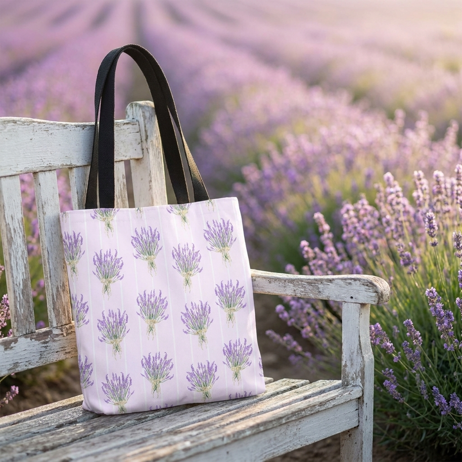 Lavender Bouquet with White Stripes - Tote Bag