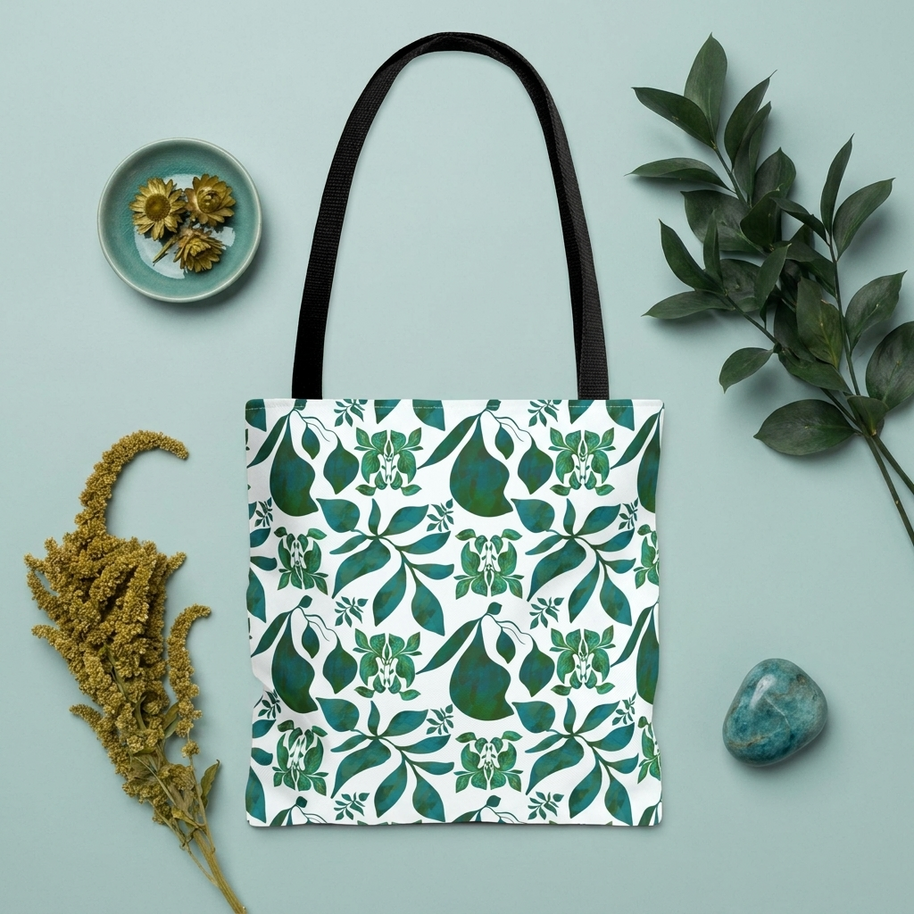 Organic Shapes Botanical Blue and Green - Tote Bag