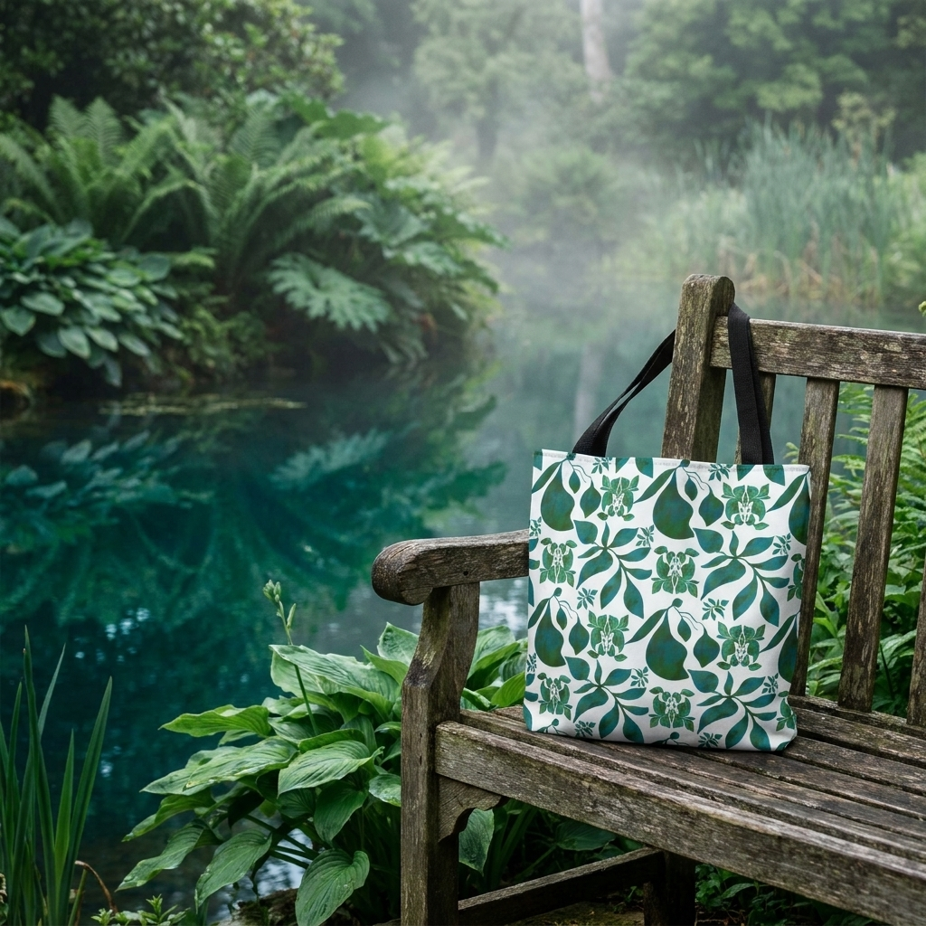 Organic Shapes Botanical Blue and Green - Tote Bag