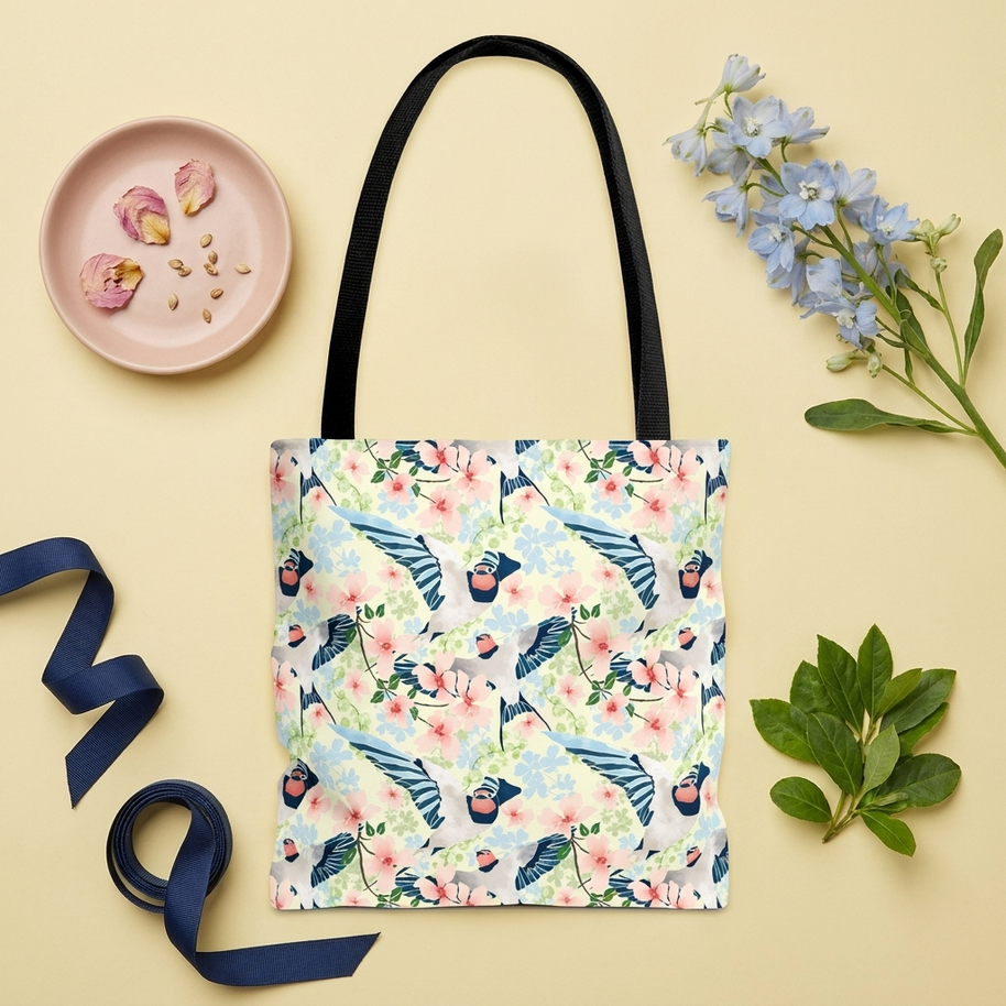 Swallows and Blossoms with Yellow - Tote Bag
