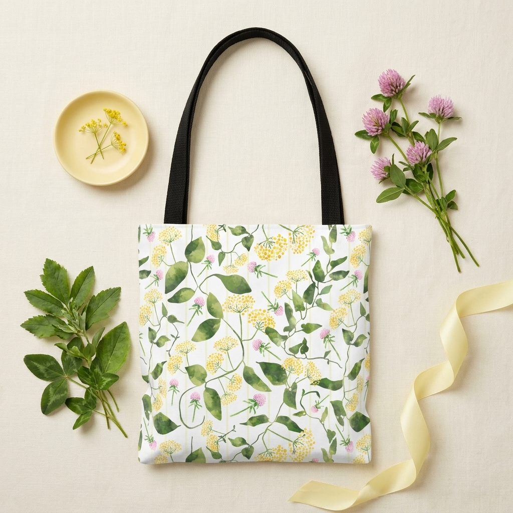Wild Flowers with Subtle Stripes - Tote Bag