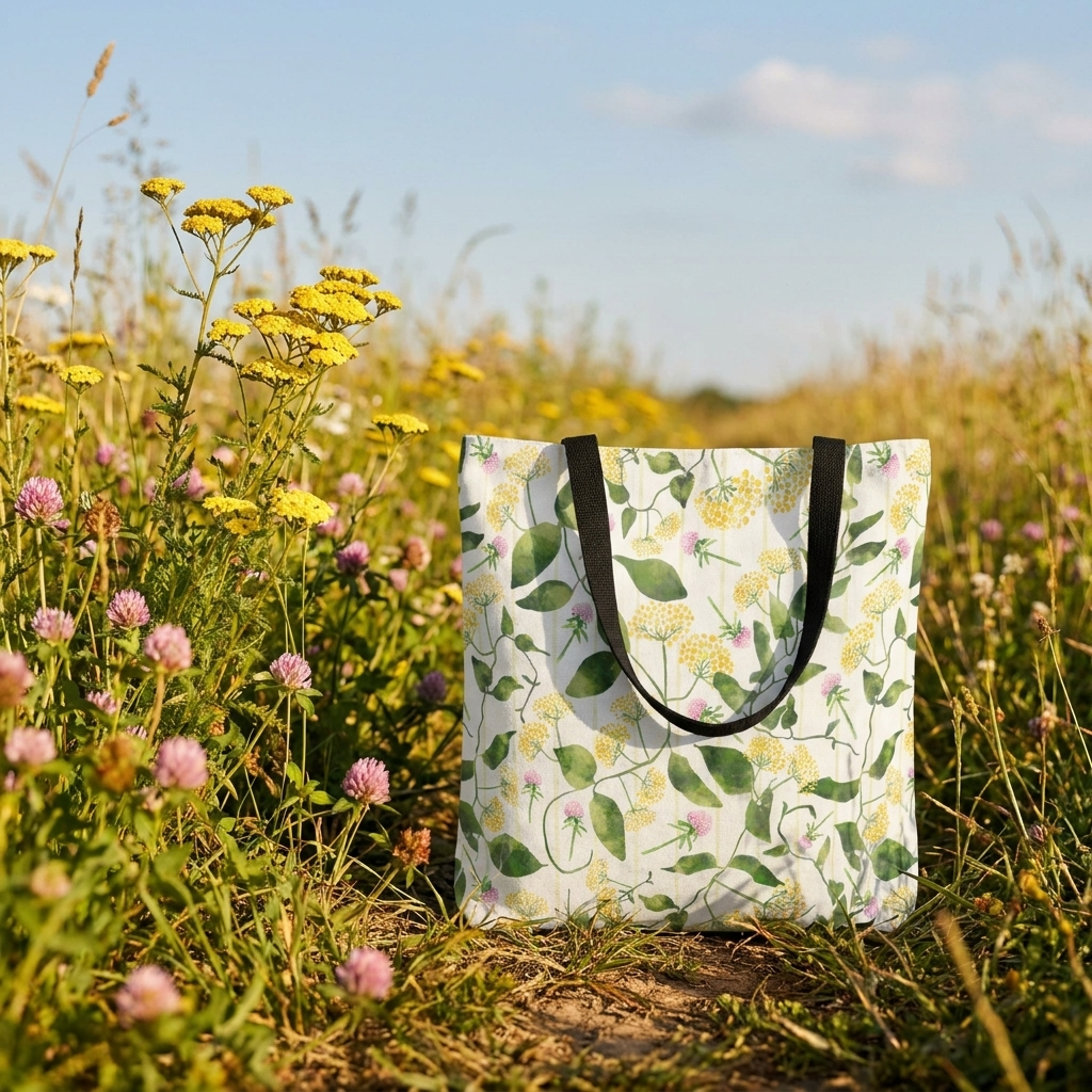 Wild Flowers with Subtle Stripes - Tote Bag