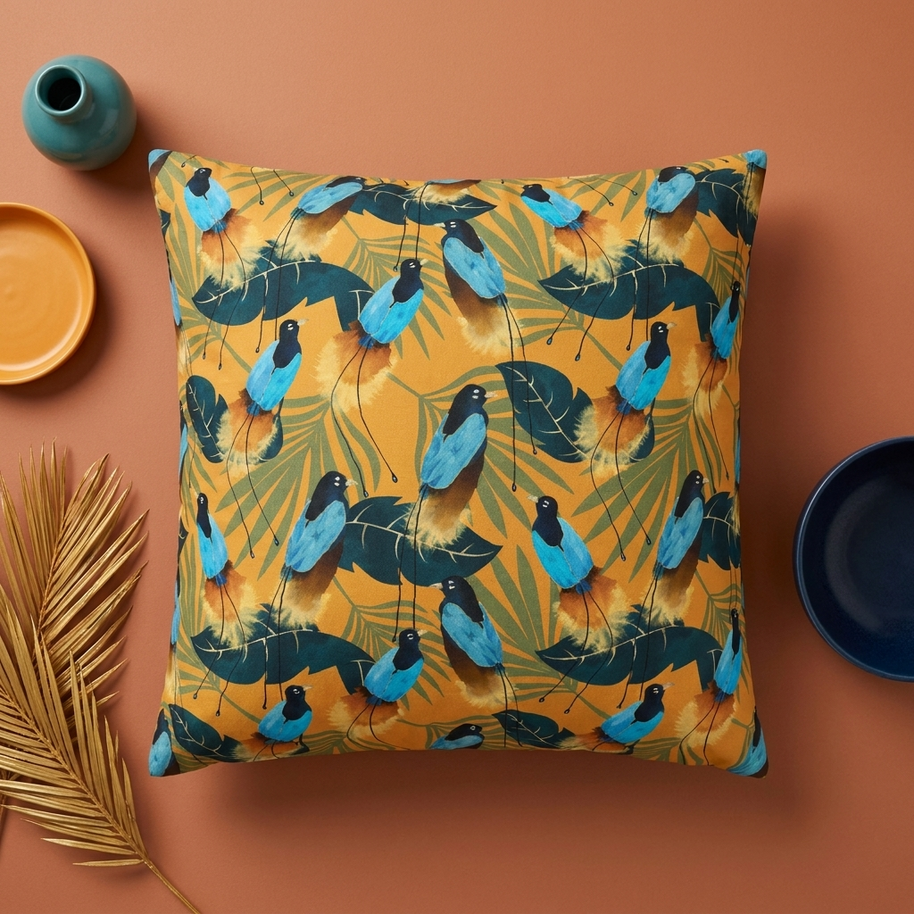 Birds of Paradise Botanical with Orange - Decorative Pillow Cover