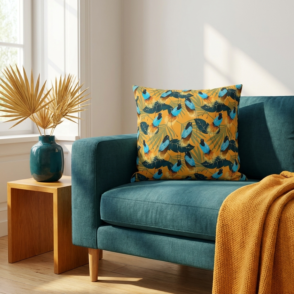 Birds of Paradise Botanical with Orange - Decorative Pillow Cover