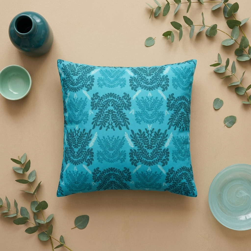 Blue Teal and Mint Botanical II - Decorative Pillow Cover
