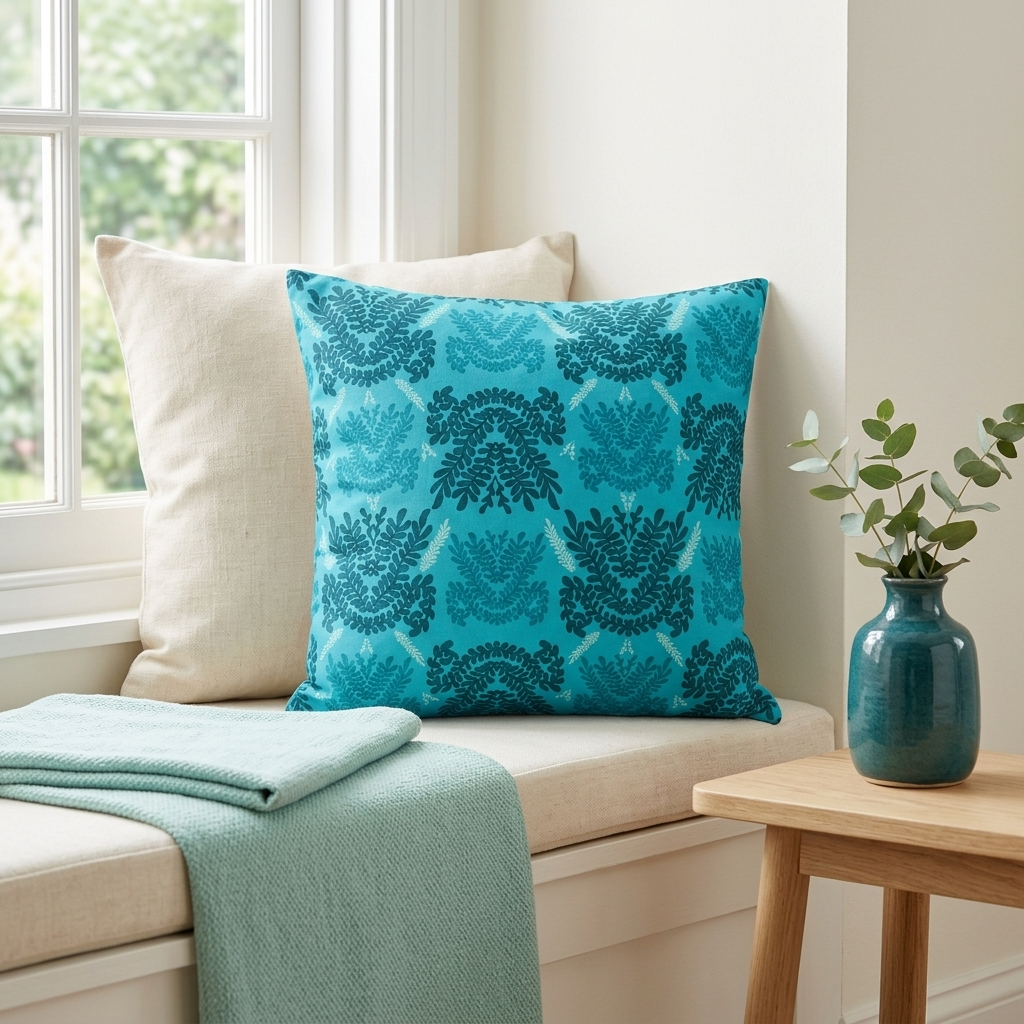 Blue Teal and Mint Botanical II - Decorative Pillow Cover