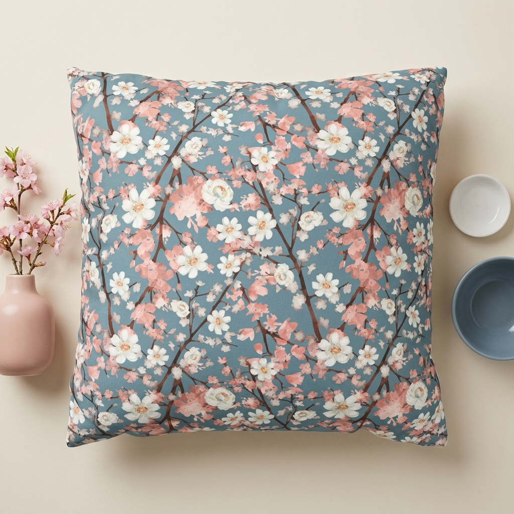Botanical Blossoms with Blue - Decorative Pillow Cover