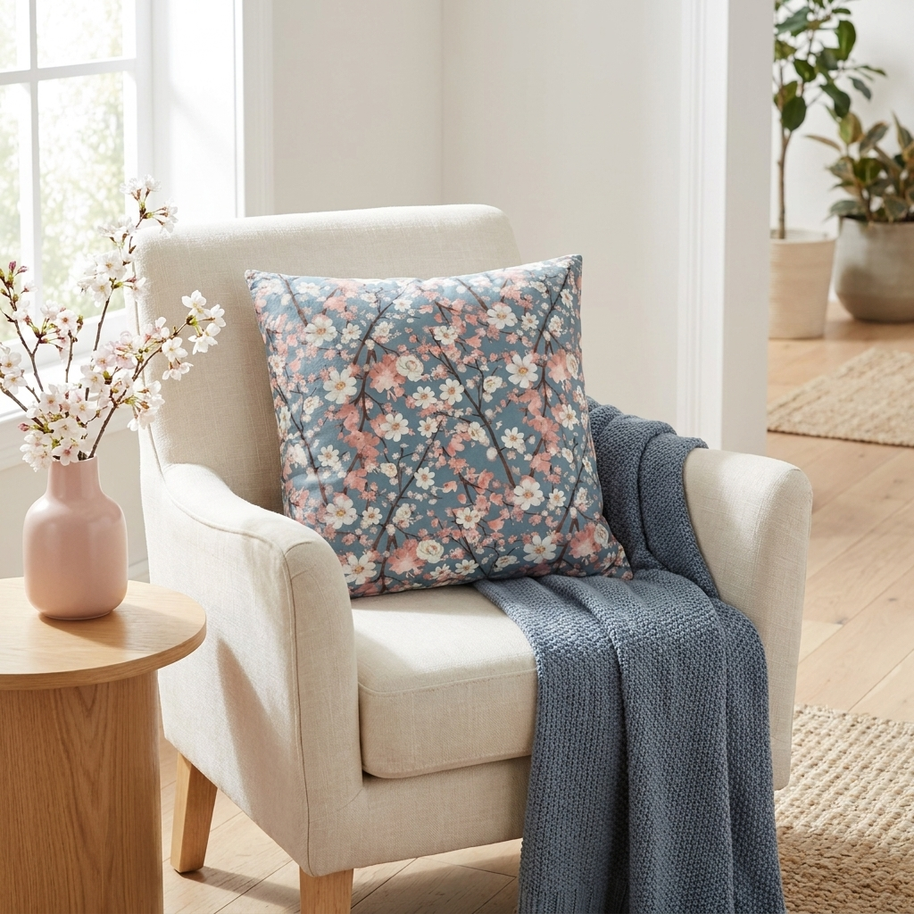 Botanical Blossoms with Blue - Decorative Pillow Cover