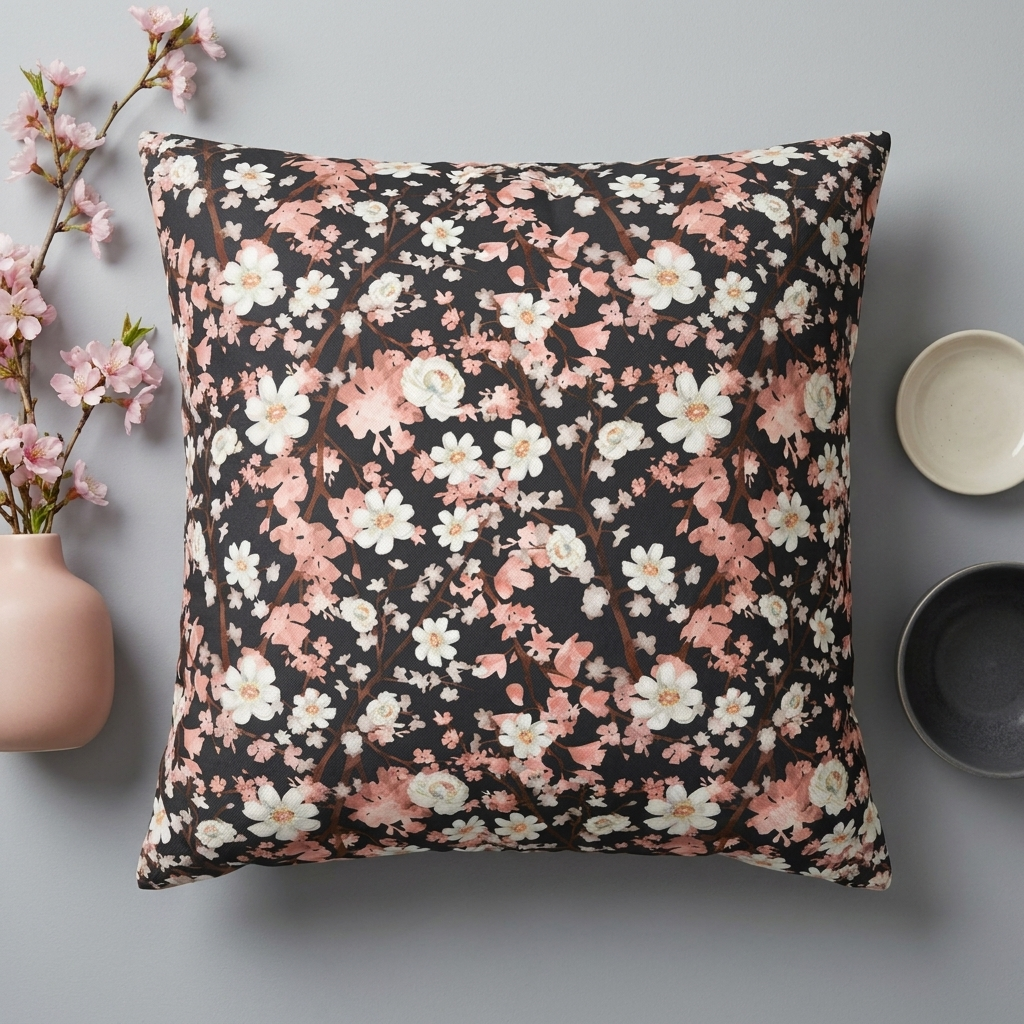 Botanical Blossoms with Charcoal - Decorative Pillow Cover