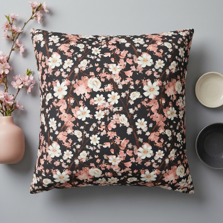 Botanical Blossoms with Charcoal - Decorative Pillow Cover