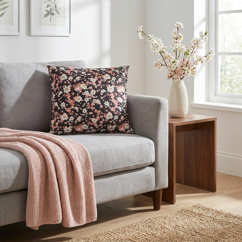 Botanical Blossoms with Charcoal - Decorative Pillow Cover