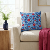 Botanical Floral Blue and Fuchsia - Decorative Pillow Cover