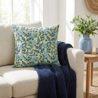 Botanical Floral Blue and Green - Decorative Pillow Cover