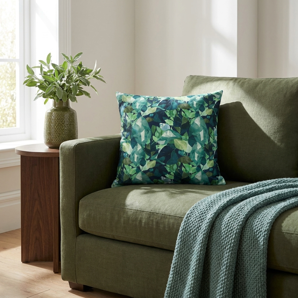 Botanical Leaves with Navy - Decorative Pillow Cover