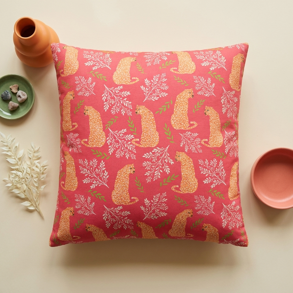 Botanical Leopard with Pink - Decorative Pillow Cover