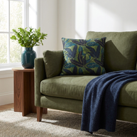 Botanical Navy Teal and Green Tropical Motif - Decorative Pillow Cover