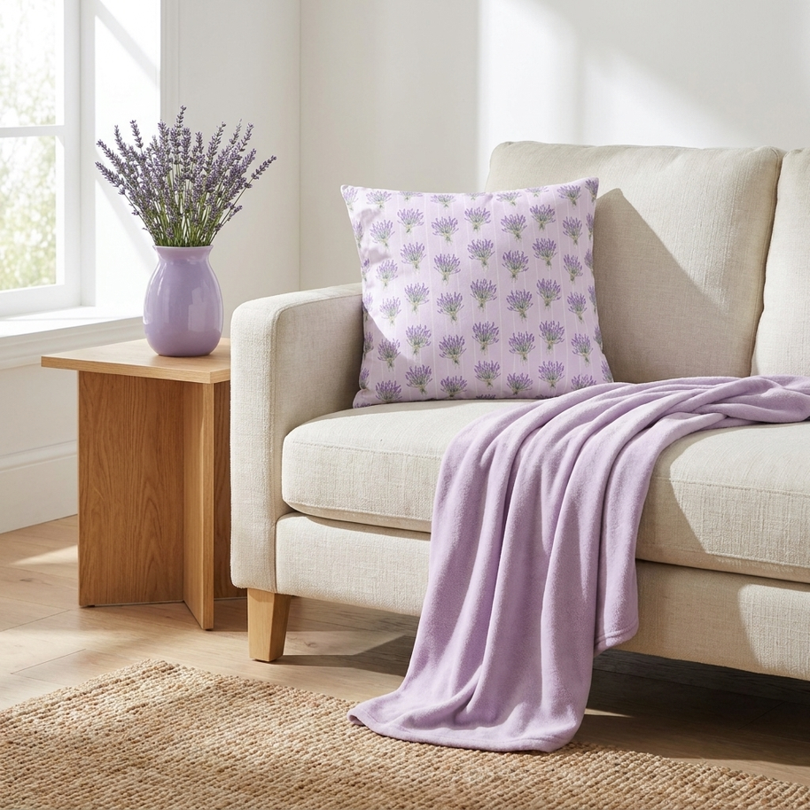 Lavender Bouquet with White Stripes - Decorative Pillow Cover