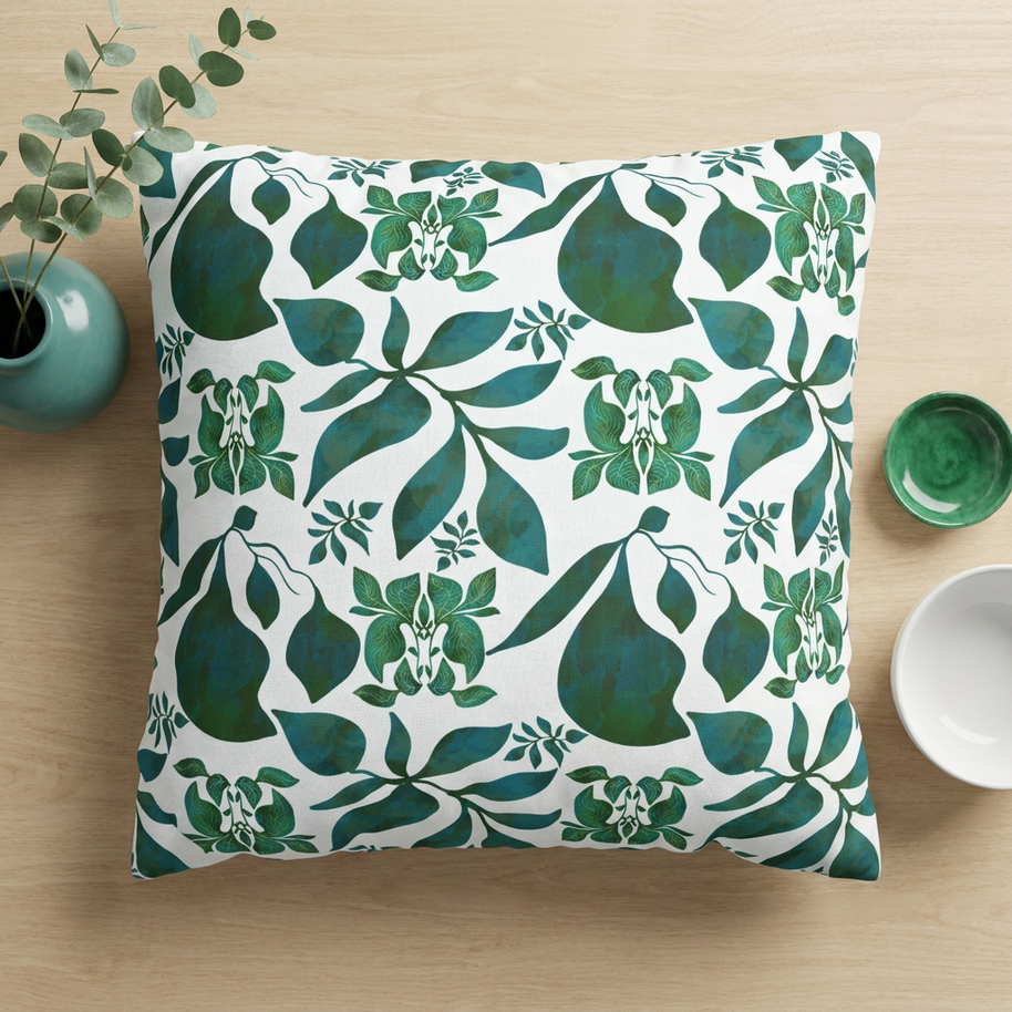 Organic Shapes Botanical Blue and Green - Decorative Pillow Cover